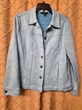 Classic Light Blue Suede-Look Button Jacket by N Touch